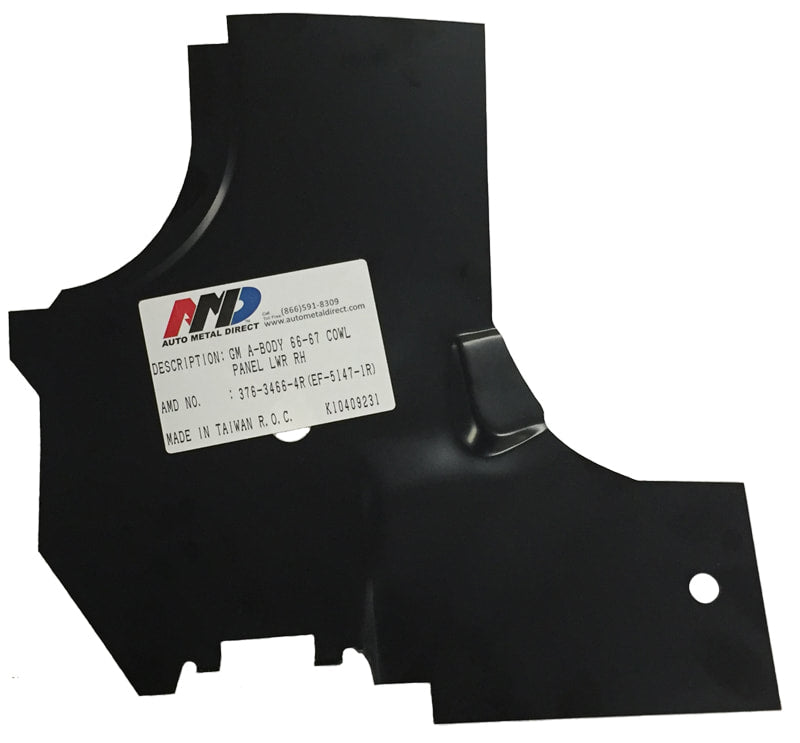 Cowl Side Hinge Panel Lower Reinforcement - RH - 64-67 Chevelle El Camino A-Body