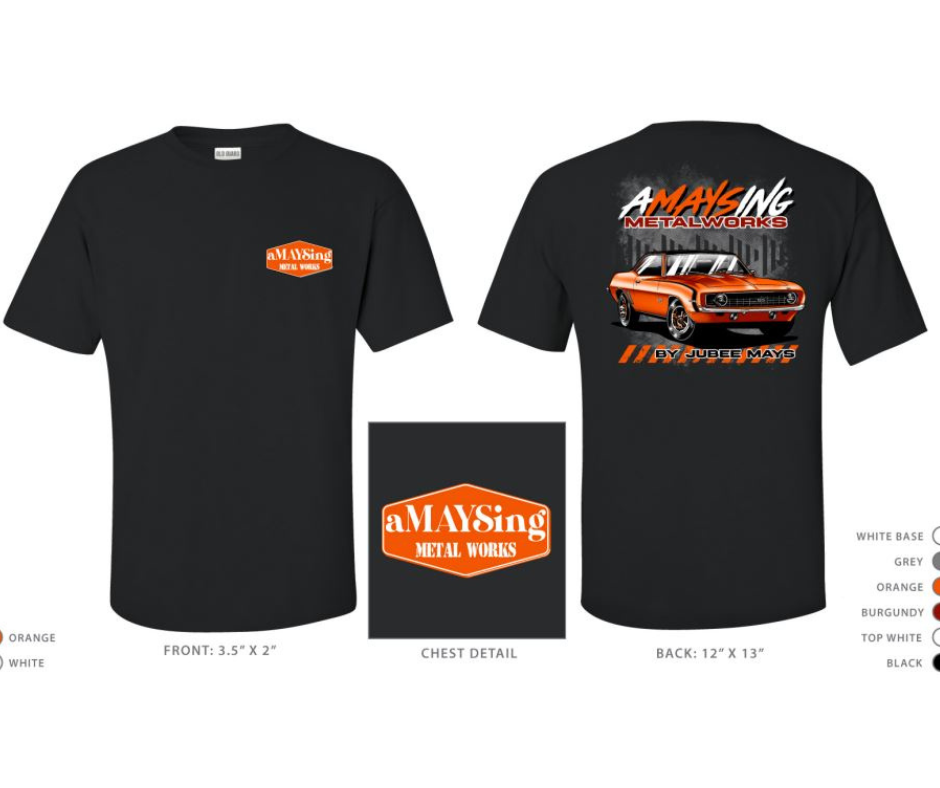 aMAYSing Metal Works Orange Camaro Tee Shirt